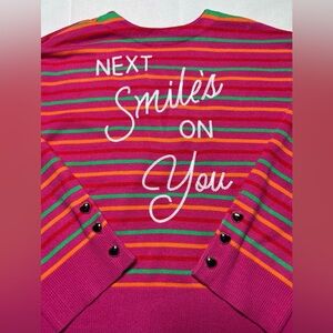 Kerri Rosenthal XOKR Striped Embroidered Next Smile’s On You Sweater medium